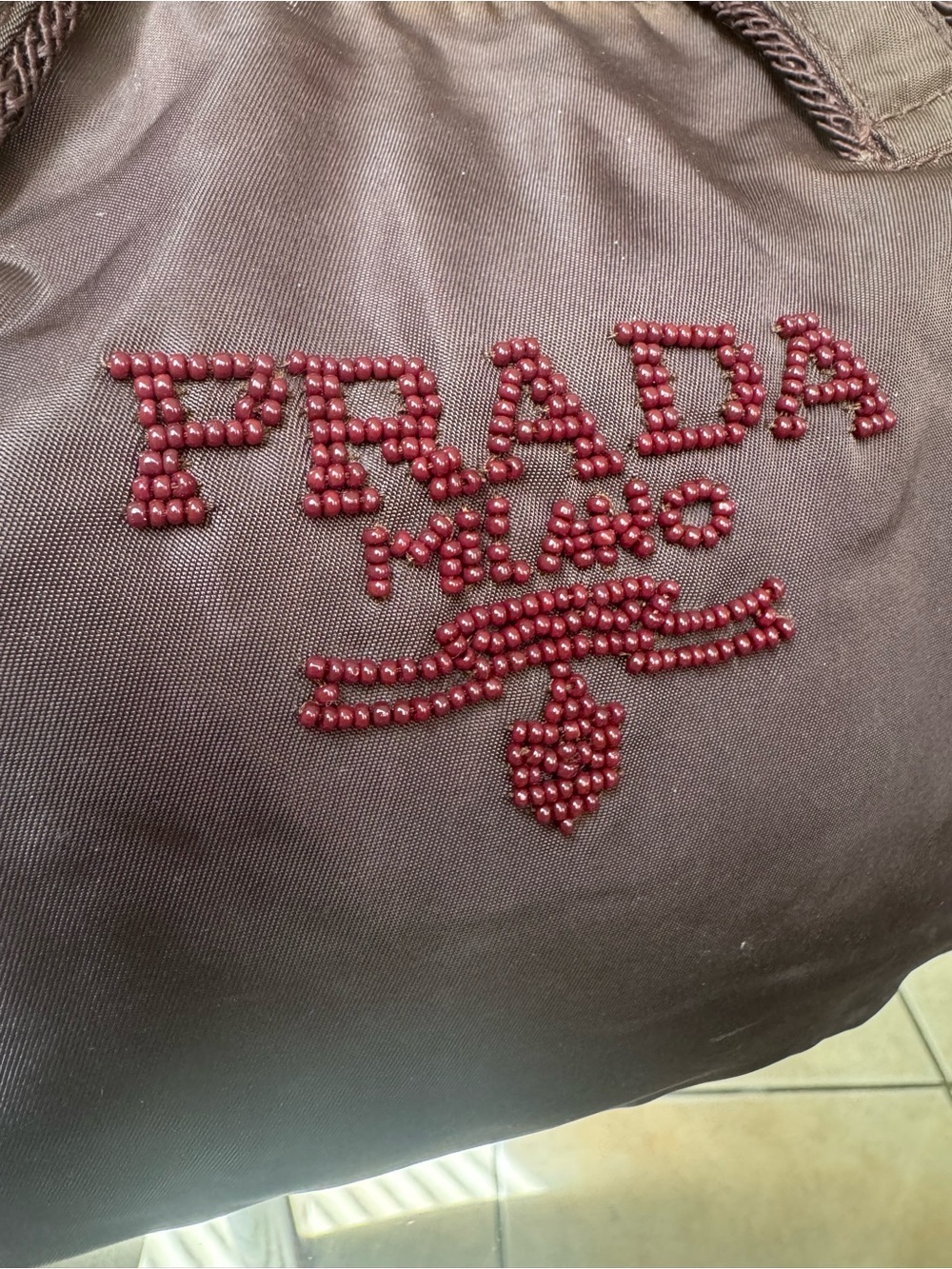 Prada Mini Nylon Satchel in Deep Brown with Beaded Logo - Picture 6 of 14